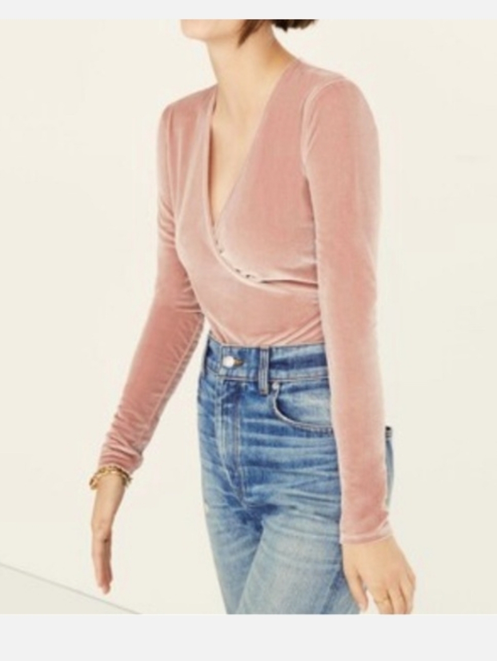 NWT Madewell Pink Velvet Overlapping Bodysuit Size XS - Picture 10 of 11